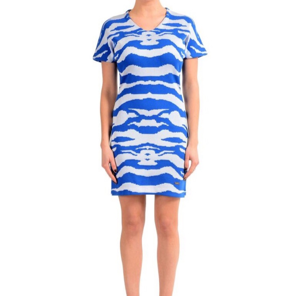 Just Cavalli Blue Knit Striped Sheath Casual Dress